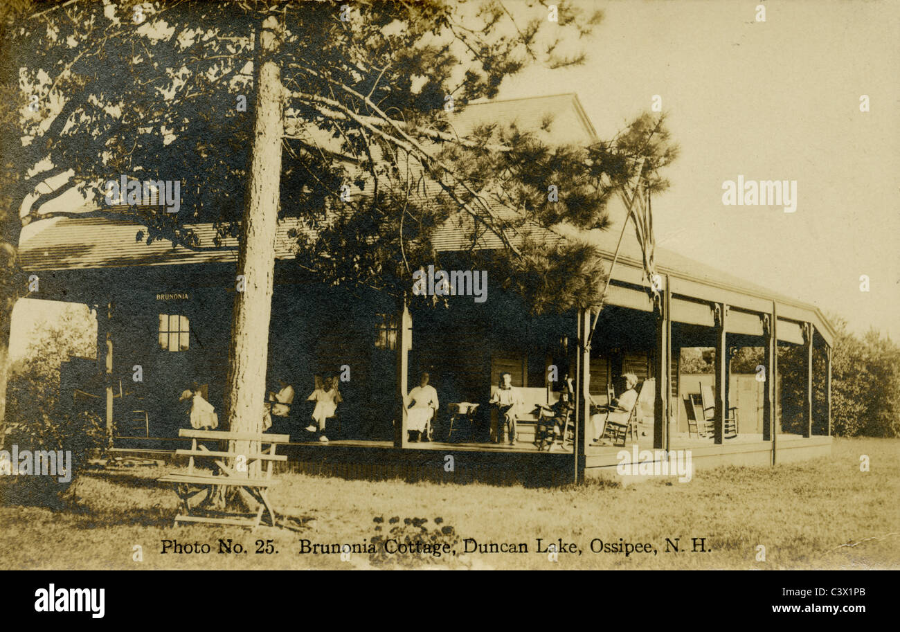 Circa 1910s photograph of Brunonia Cottage, Duncan Lake, Ossipee, New Hampshire, USA Stock Photo