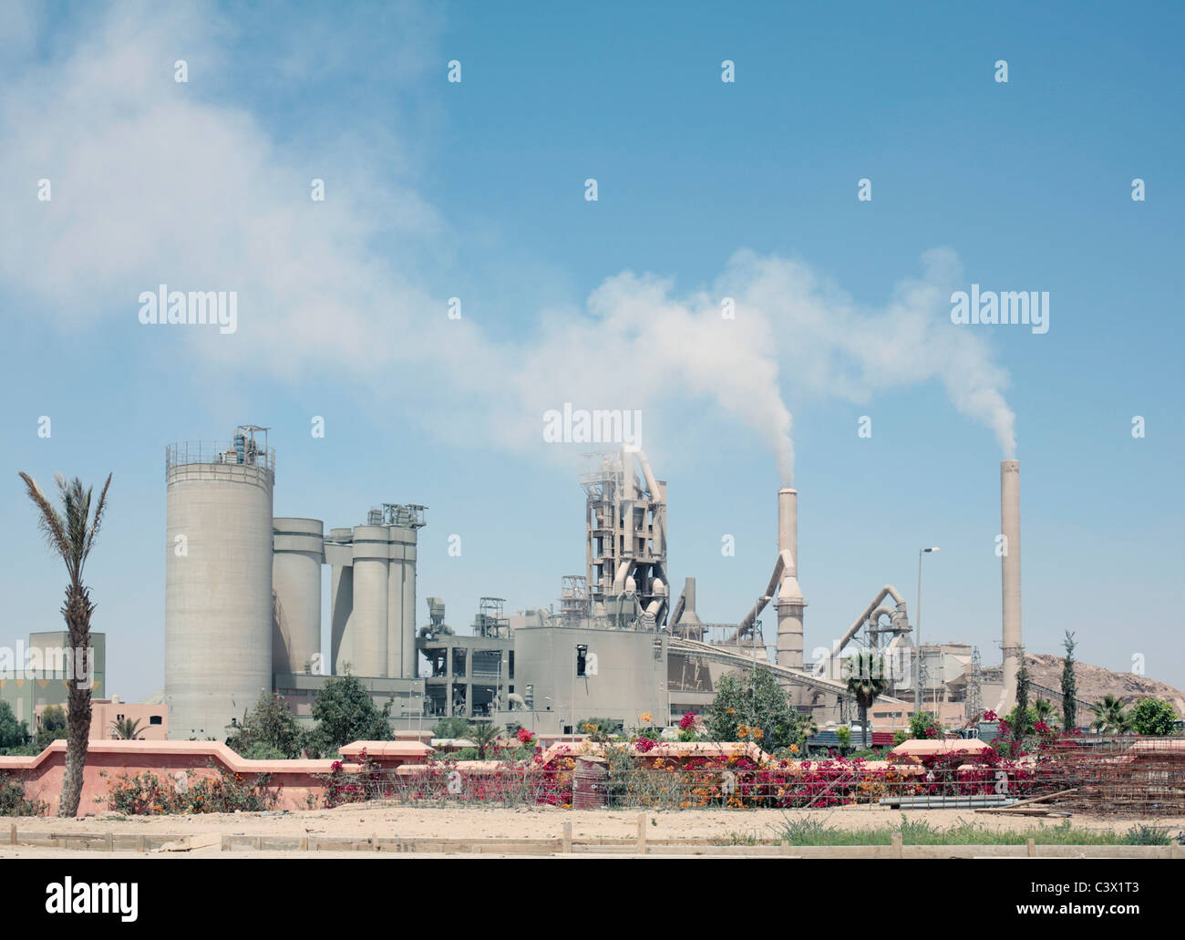 Cement factory in Morocco built and operated by 'Ciments du Maroc' on the N8 road west of Marrakech. Stock Photo