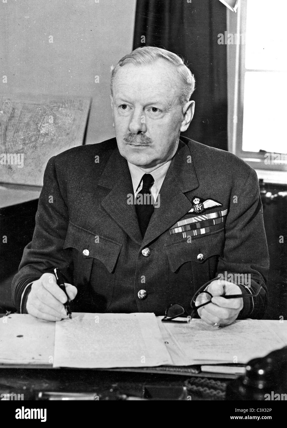 SIR ARTHUR HARRIS (1892-1984) as Air Officer Commanding RAF Bomber Command in April 1944 at Bomber Command, High Wycombe Stock Photo