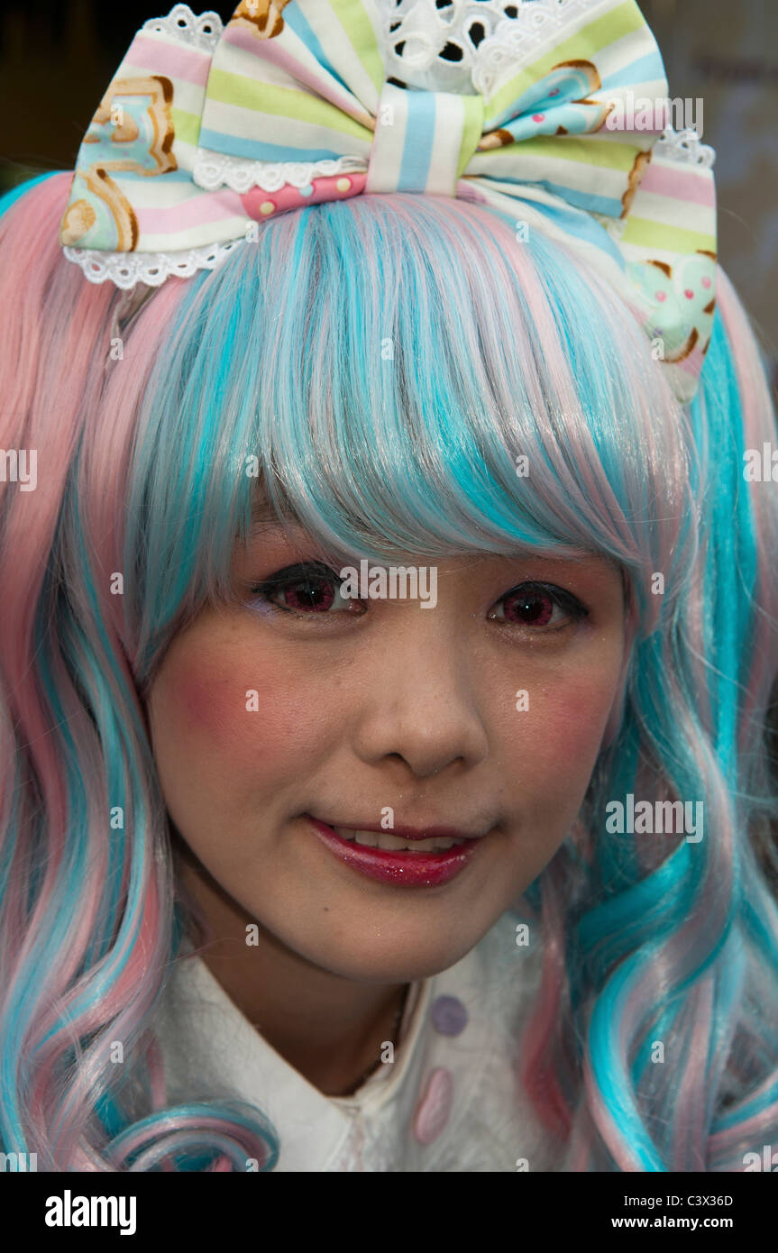 young blue haired Thai girl at Cosplay Festival in Bangkok Stock Photo