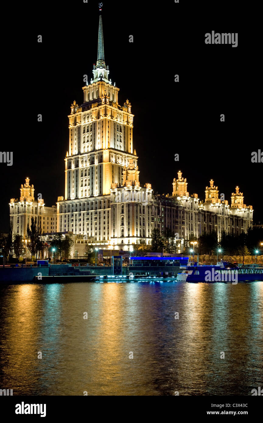 Russia City old skyscraper in Moscow at night Stock Photo
