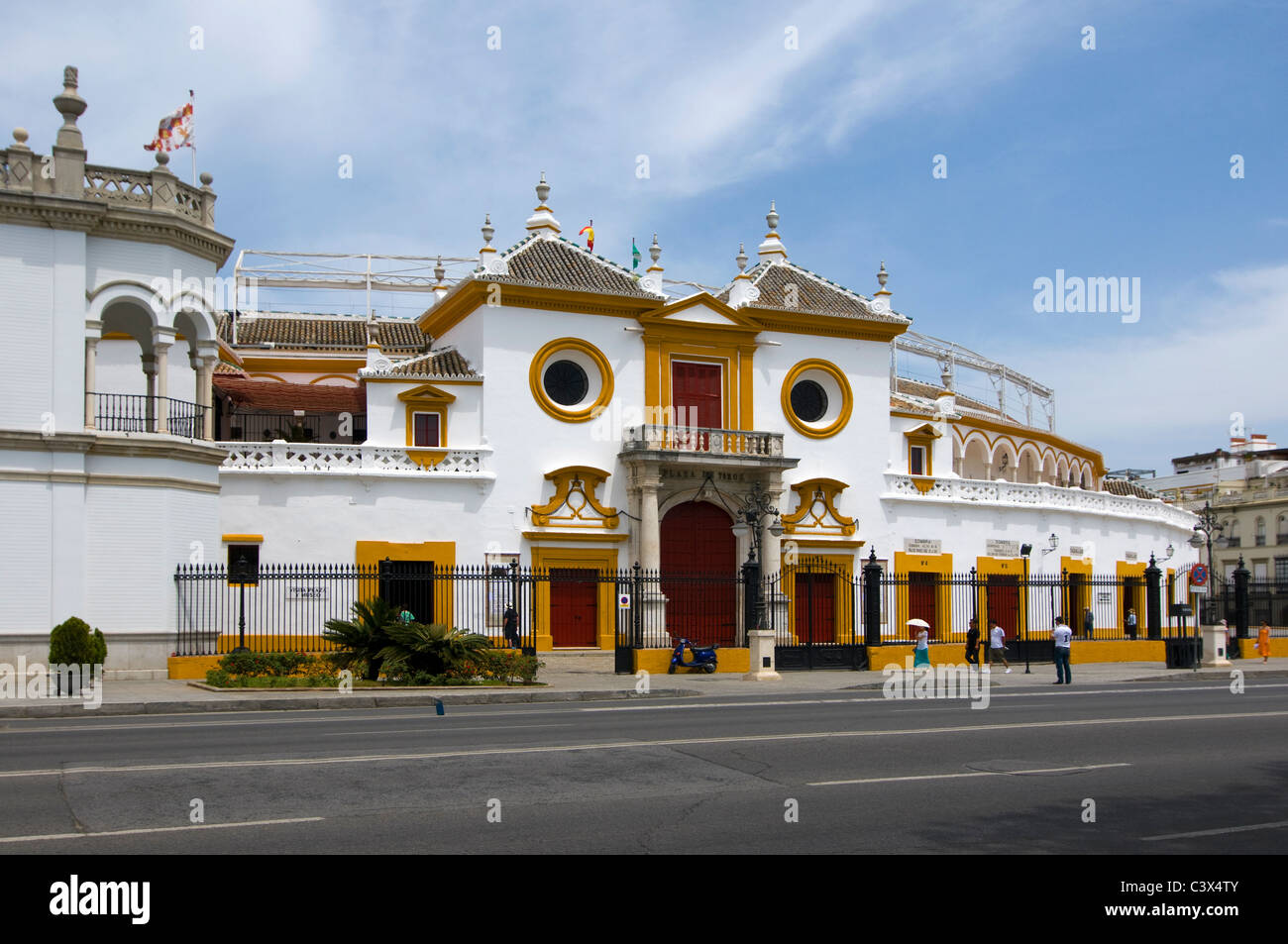 the grand entrance to the Plaza de toros, or the Bull Ring.  Seville, Andalusia, Spain Stock Photo