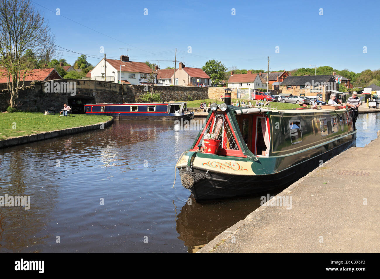 Canal boats at Trefor Basin on the Llangollen Canal, North Wales, UK ...