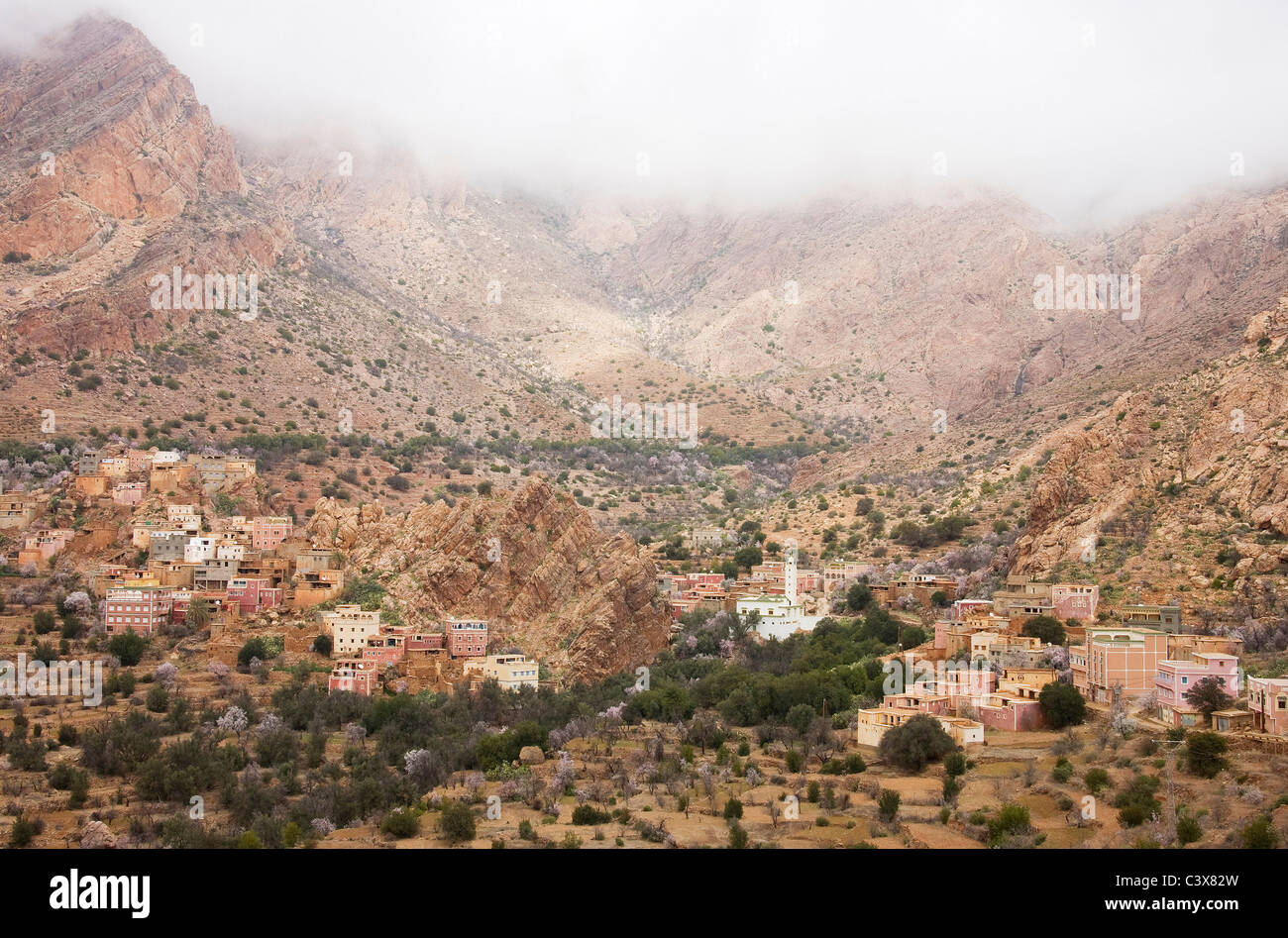 Tagoudiche, a Berber village high above the Ameln Valley in the Djebel El Kest. Anti-Atlas mountains, Morocco. Stock Photo