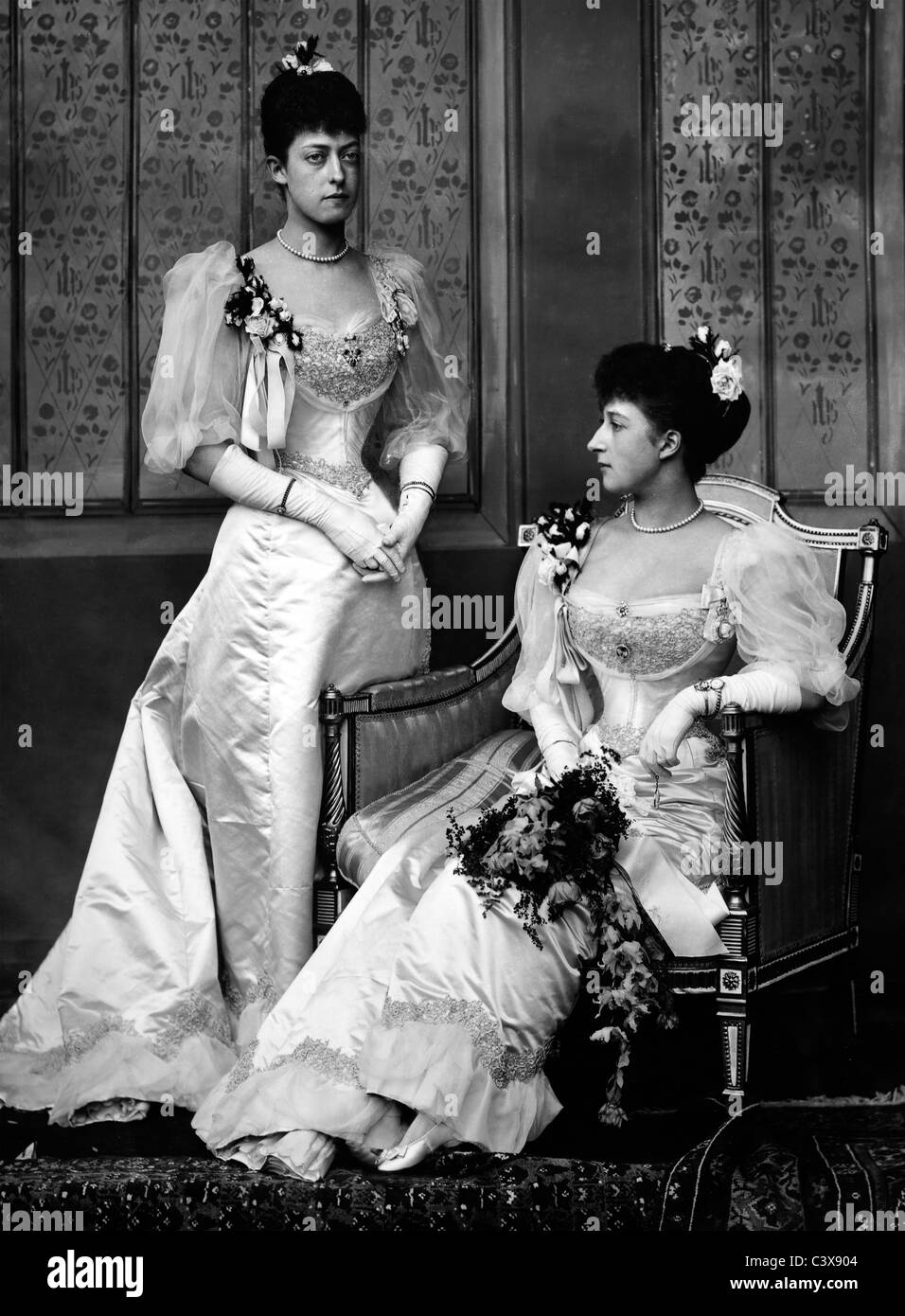 Princess Victoria and Queen Maud of Norway, photo Lafayette Portrait Studios. London, England. 1893 Stock Photo