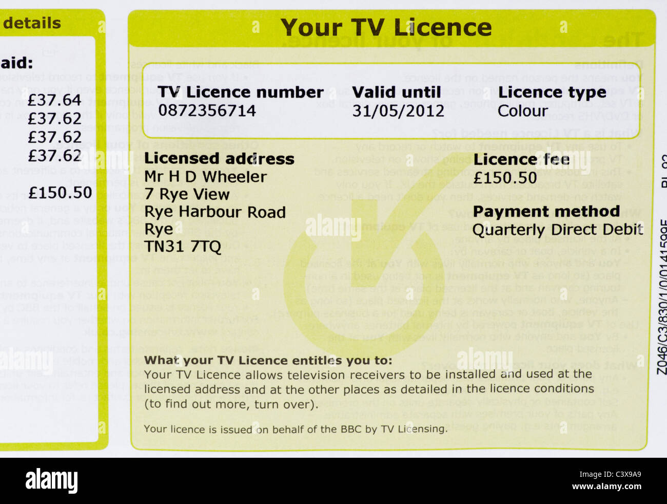 A TV Licence Stock Photo