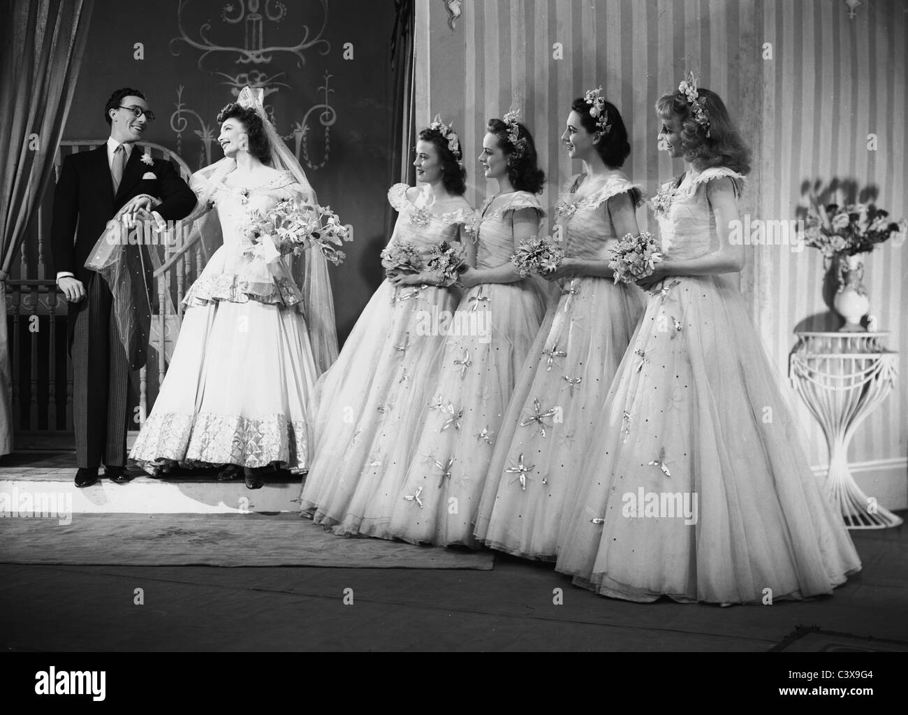 Bride, Groom & Bridesmaids, photo by Houston Rogers. England, 20th ...