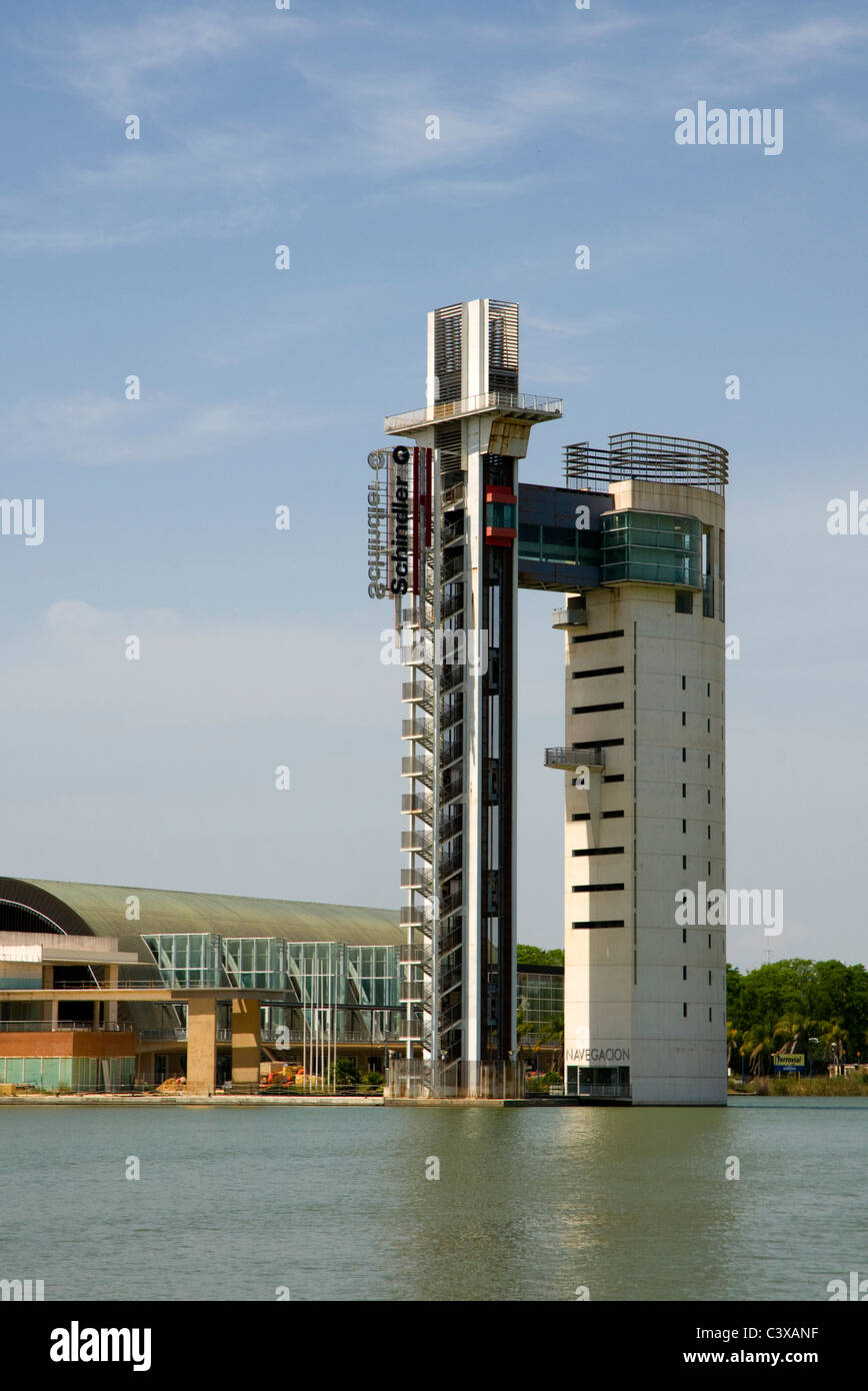 The Schindlre tower in Seville.  Built in 1992 for the Seville Expo by the elevator company. Stock Photo