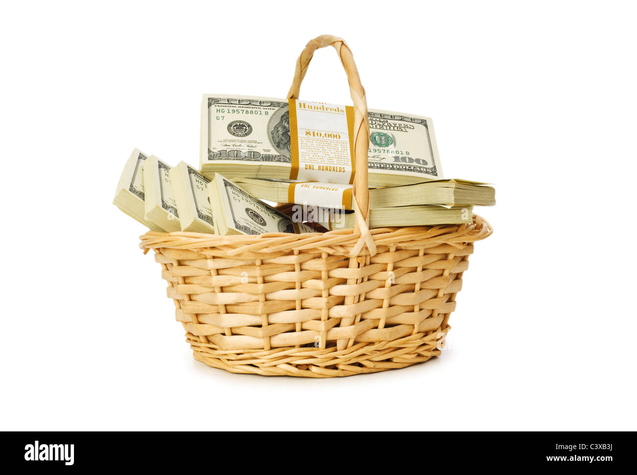 Basket full of dollars isolated on white Stock Photo Alamy