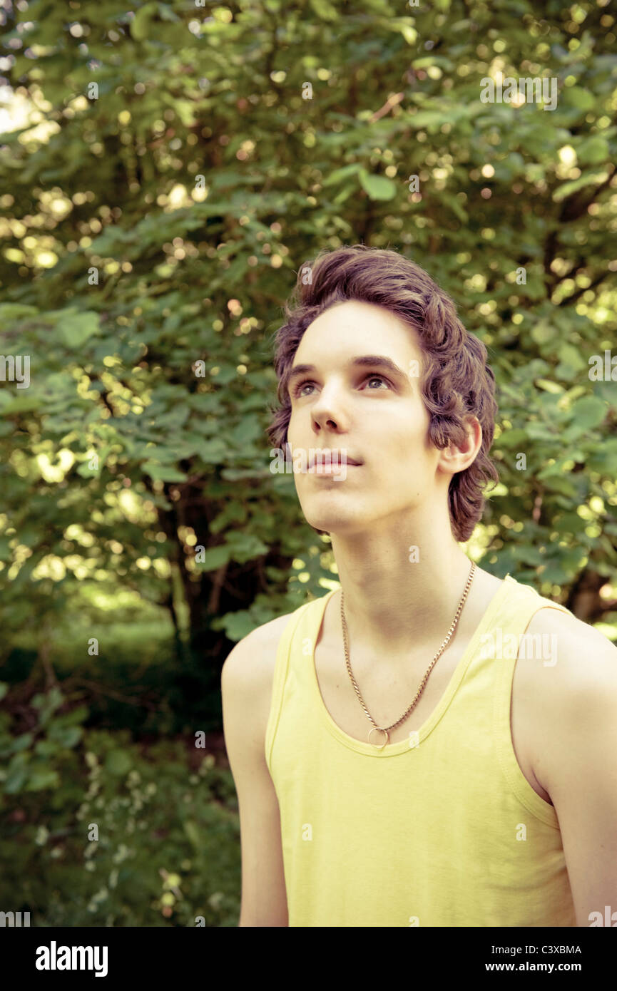 Portrait of young man in nature Stock Photo