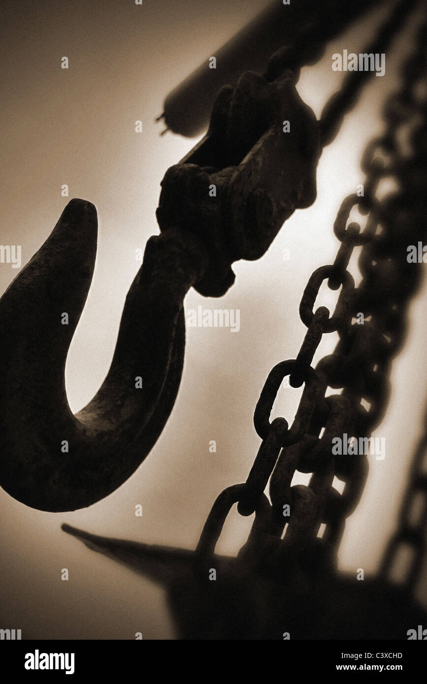 hanging hoist chain and hook Stock Photo Alamy