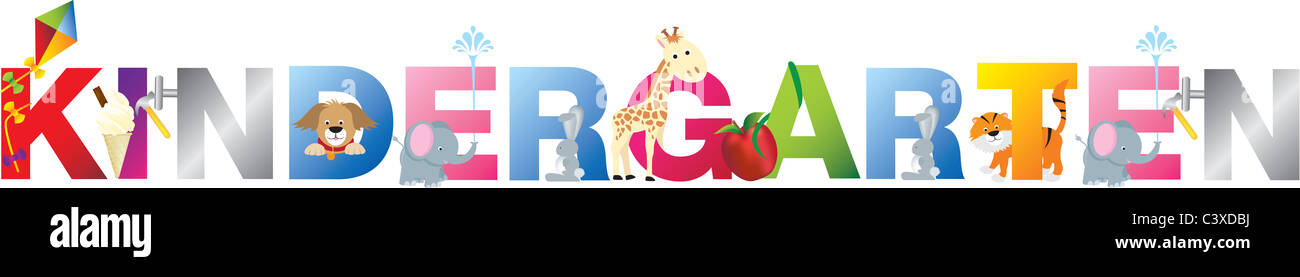 The word kindergarten made up from alphabet cartoon letters with