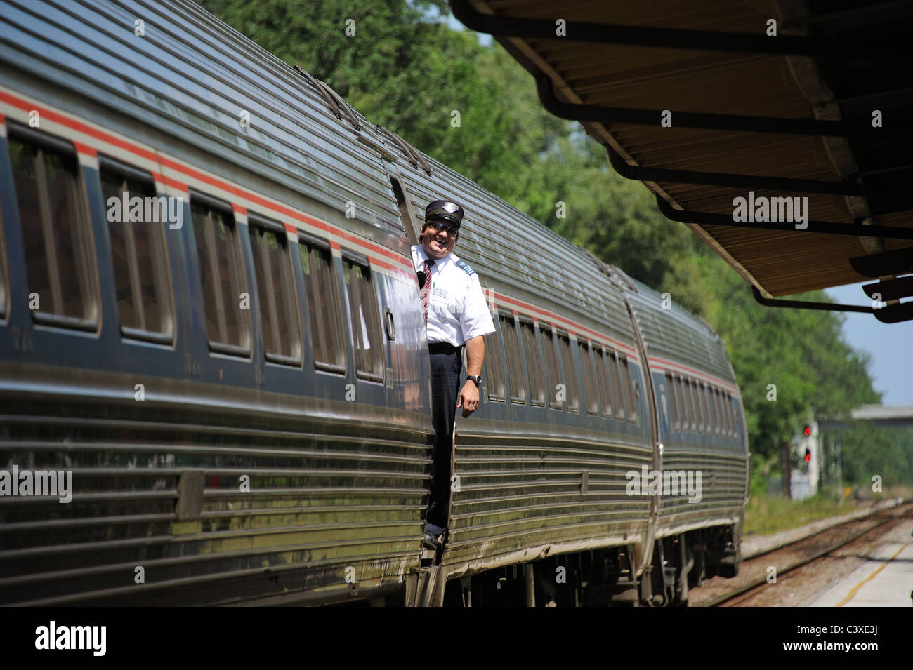 Conductor of a AMTRAK Silver Meteor passenger train at Deland Railroad