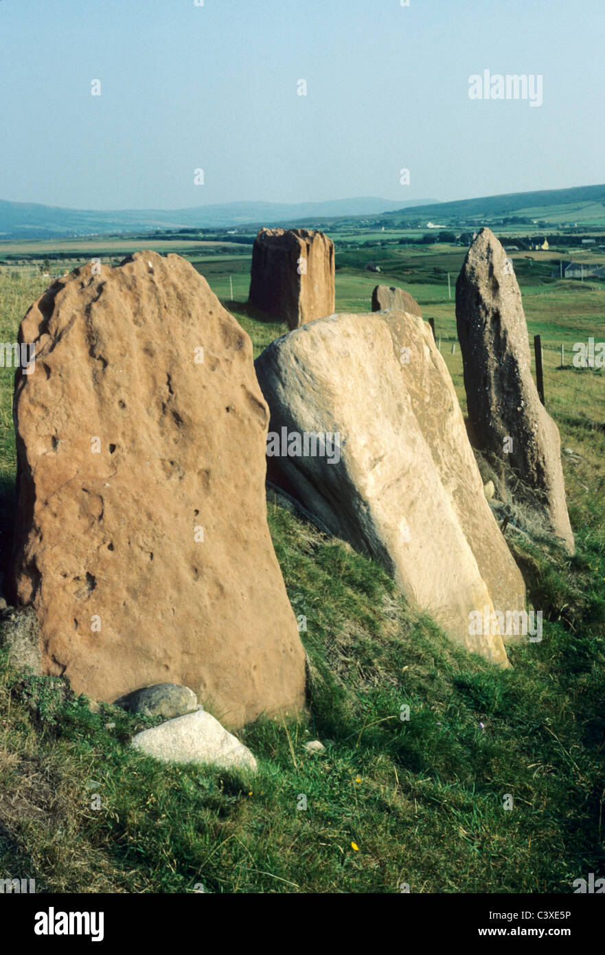 Auchagallon Stone Circle, Isle of Arran, Scotland Scottish bronze age circles prehistoric isles island islands UK standing stone Stock Photo