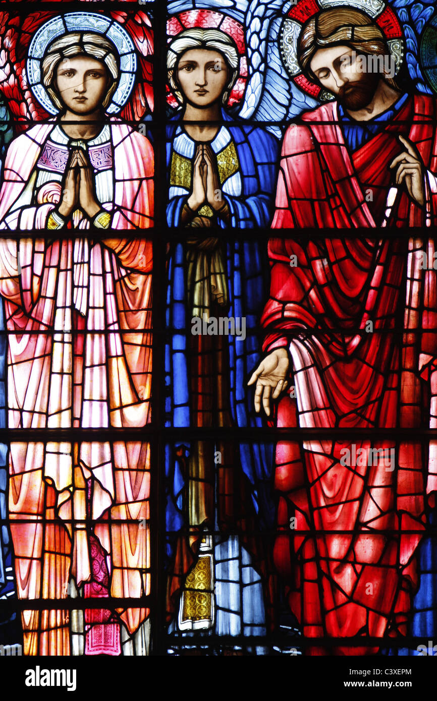 Stained glass window of the Ascension of Jesus in St Philip's Cathedral, Birmingham Stock Photo