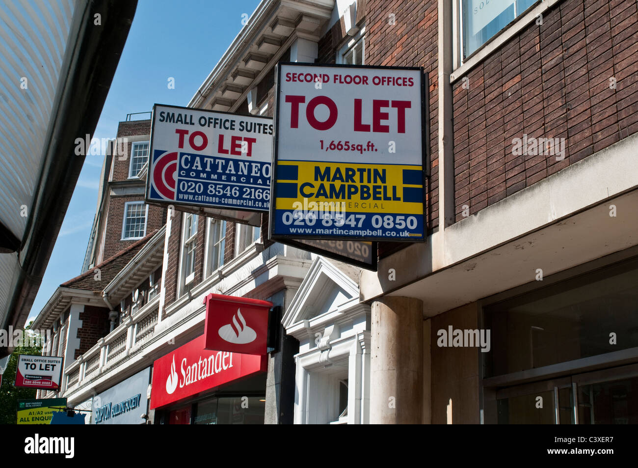 To Let signs and Santander bank, Kingston upon Thames, Surrey, UK Stock Photo