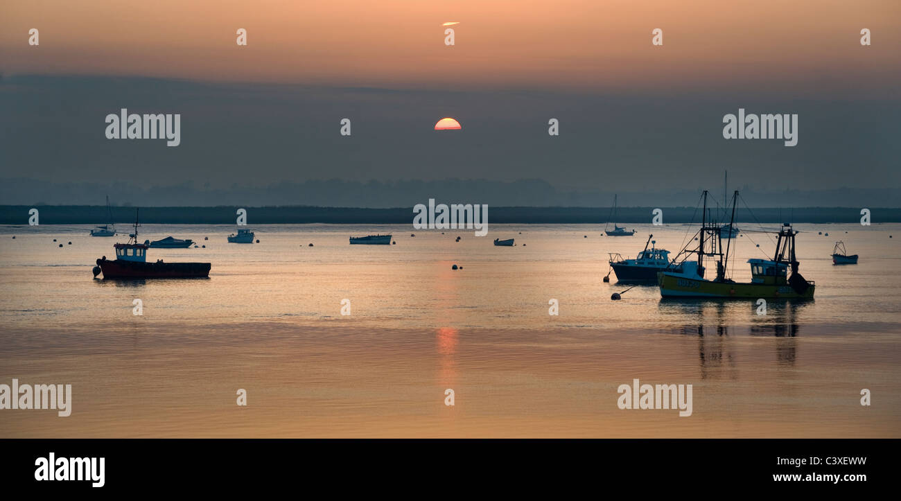 sunset over river deben at bawdsey suffolk united kingdom Stock Photo