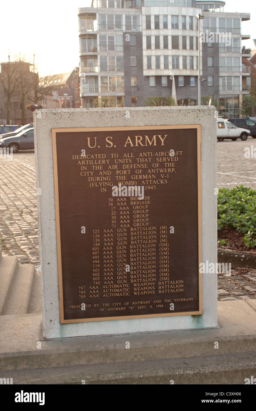 Memorial to the US Army anti aircraft units that protected Antwerp from