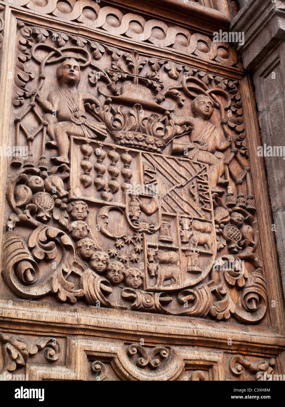 detail of door of Iglesia del Carmen, Olmedo street, Quito, Ecuador Stock Photo