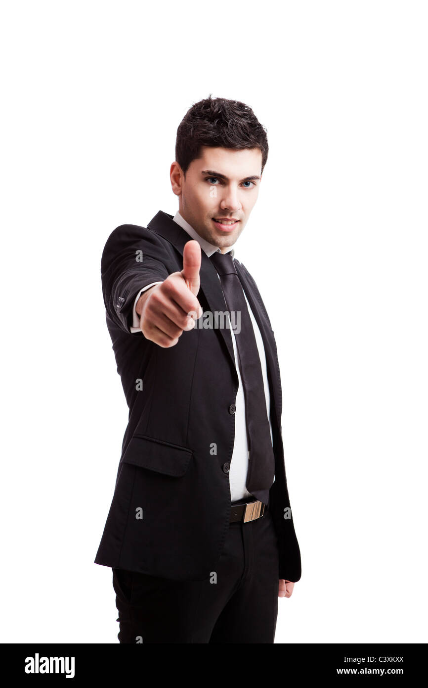 Young businessman with thumbs up isolated over a white background Stock ...