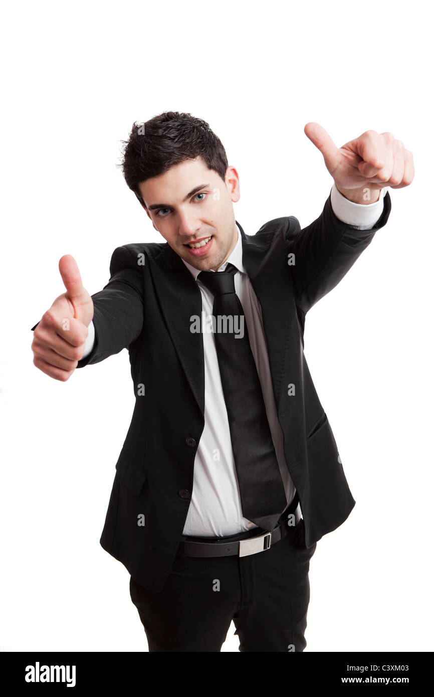 Young businessman with thumbs up isolated over a white background Stock ...