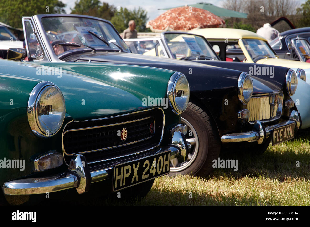 MG Midget sports car front ends - vehicles are from the late 1960s and early 1970's Stock Photo