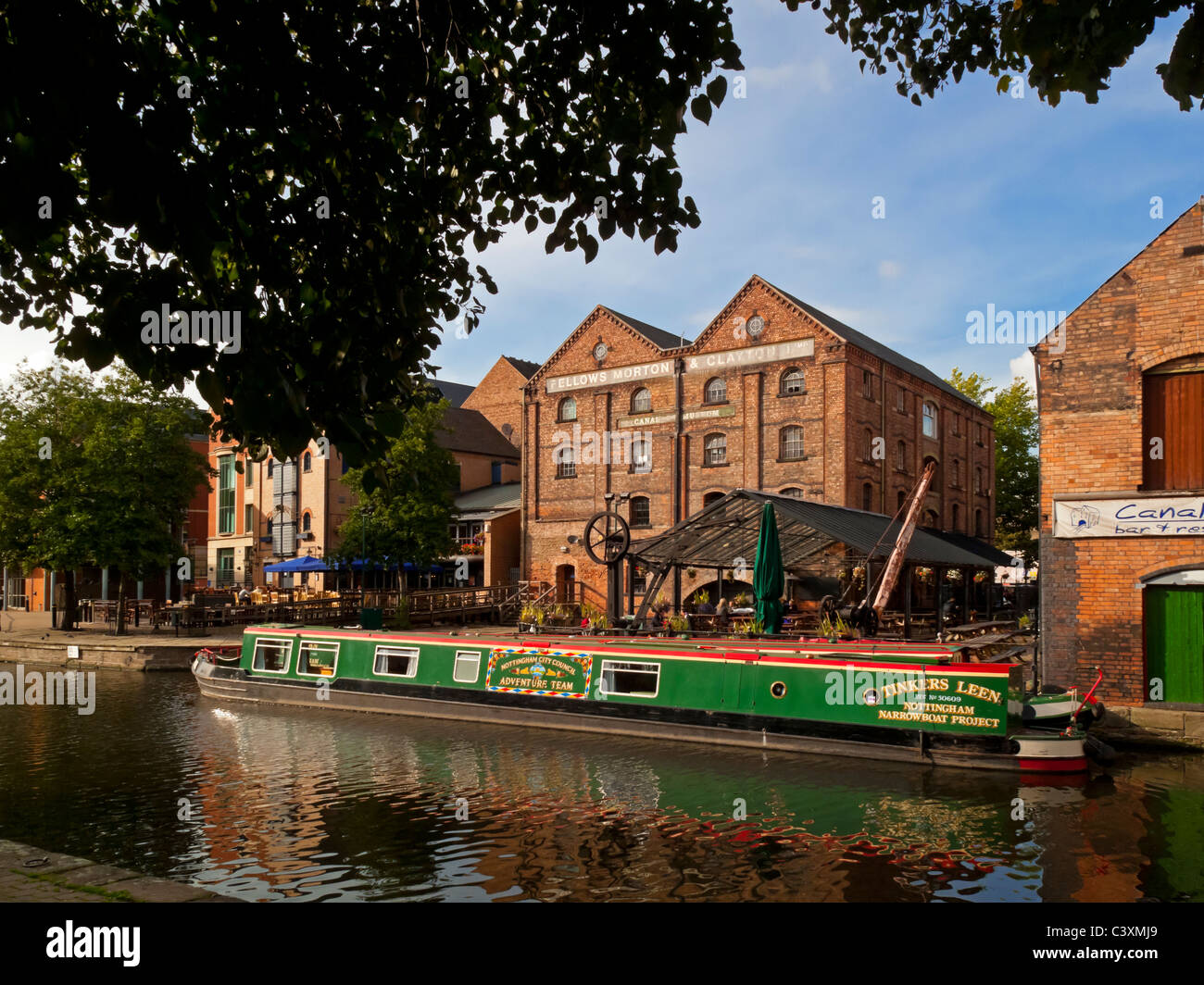 Green barge in Nottingham city centre canal England UK Stock Photo