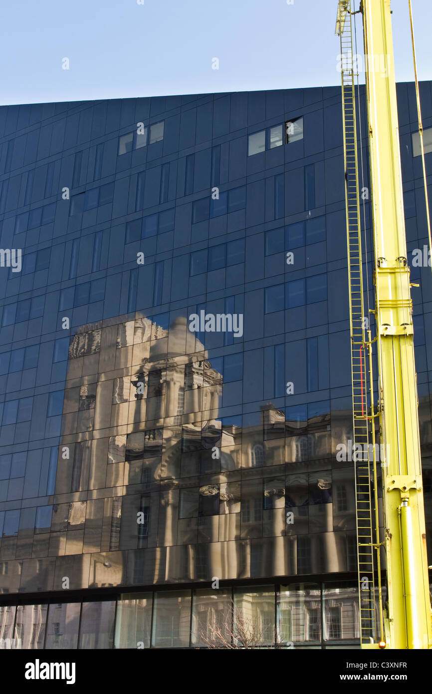 Modern design Glass-walled Building with skyline reflections; Port of Liverpool Building, in the Mann Island Development, Liverpool, Merseyside, UK Stock Photo
