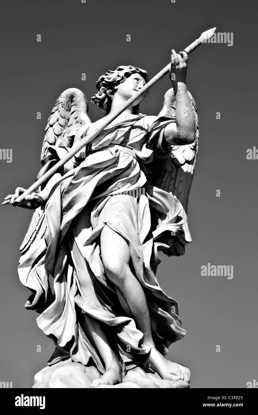 Angel with the Lance - sculpture of an angel at San Angelo Bridge Rome Italy Stock Photo