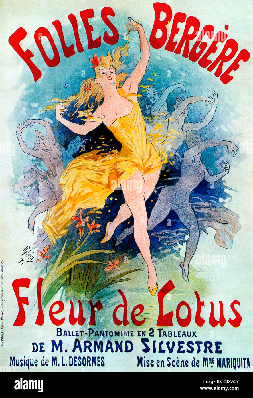 Cheret, Folies Bergere, Fleur De Lotus, 1893 Art Nouveau poster by the graphics master for the Ballet Pantomime in Montmartre Stock Photo