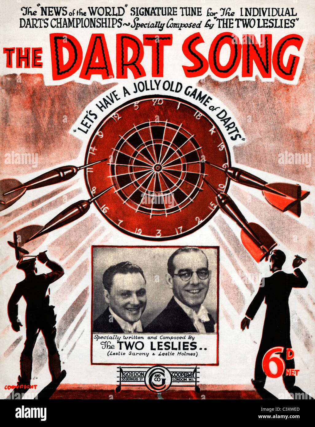 The Dart Song, 1937 music sheet cover for the signature tune specially composed for the Darts Championships Stock Photo