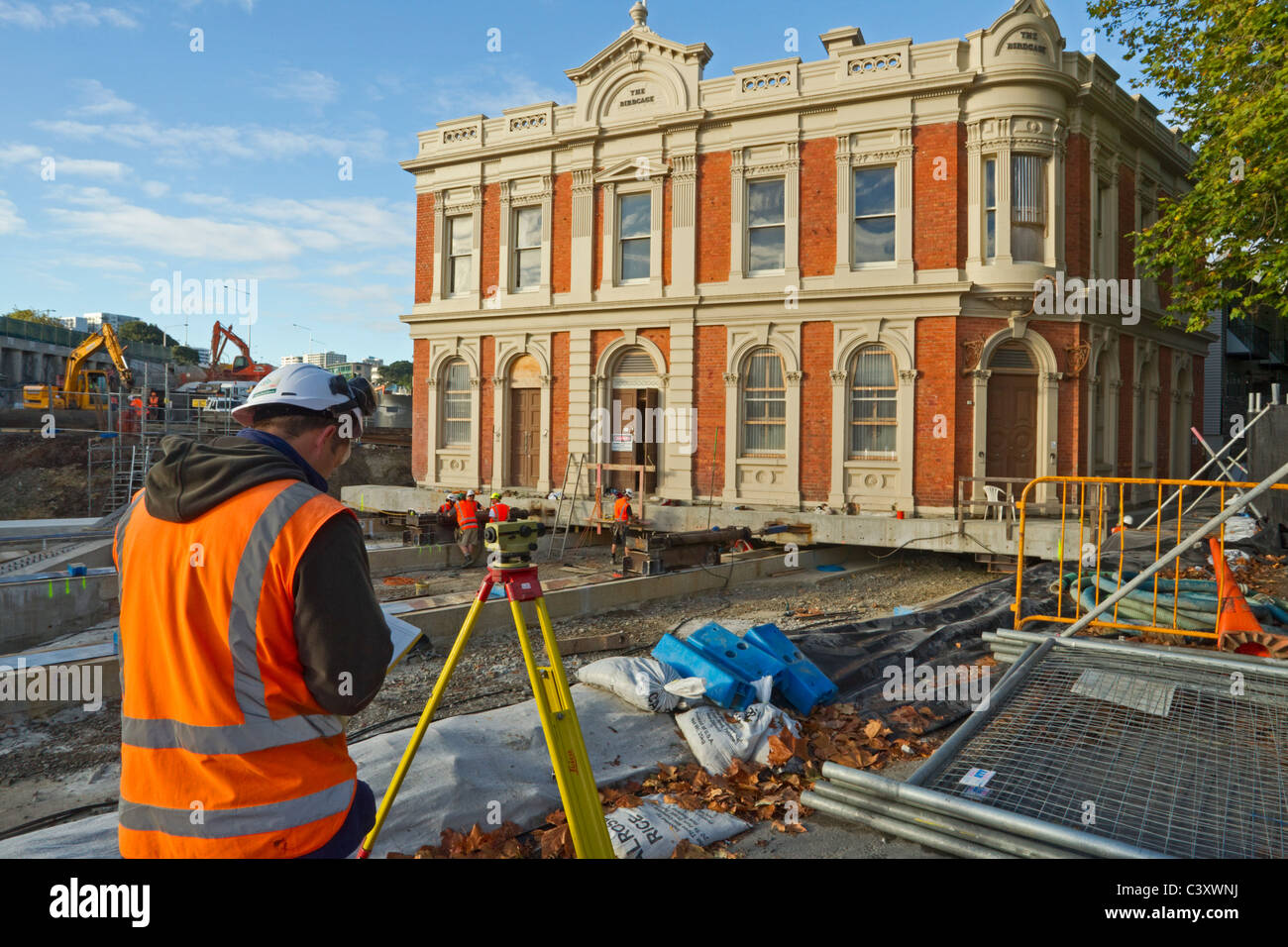 Engineers on site to relocate the Birdcage Tavern after it was moved to