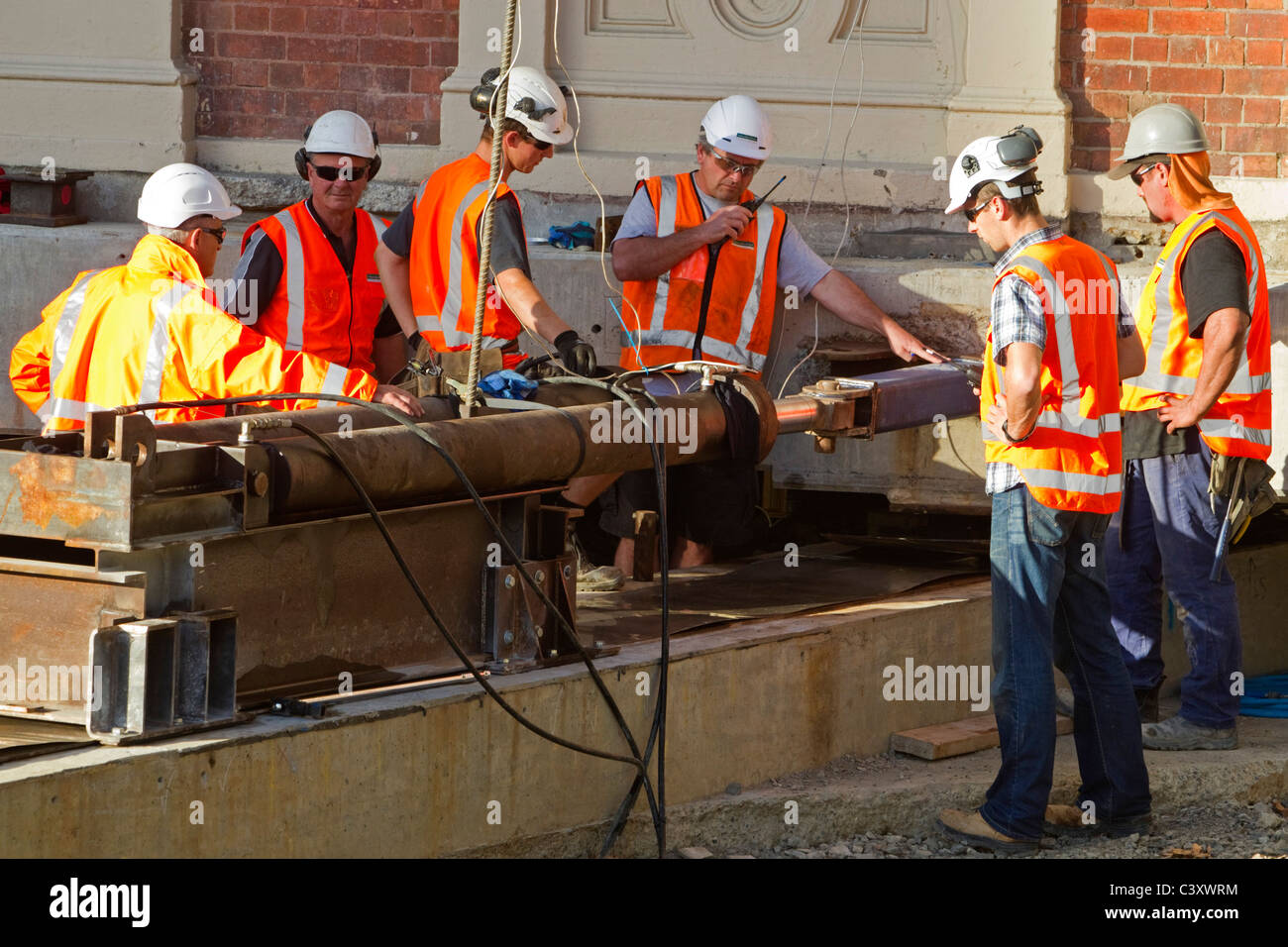 Engineers on site to relocate the Birdcage Tavern after it was moved to