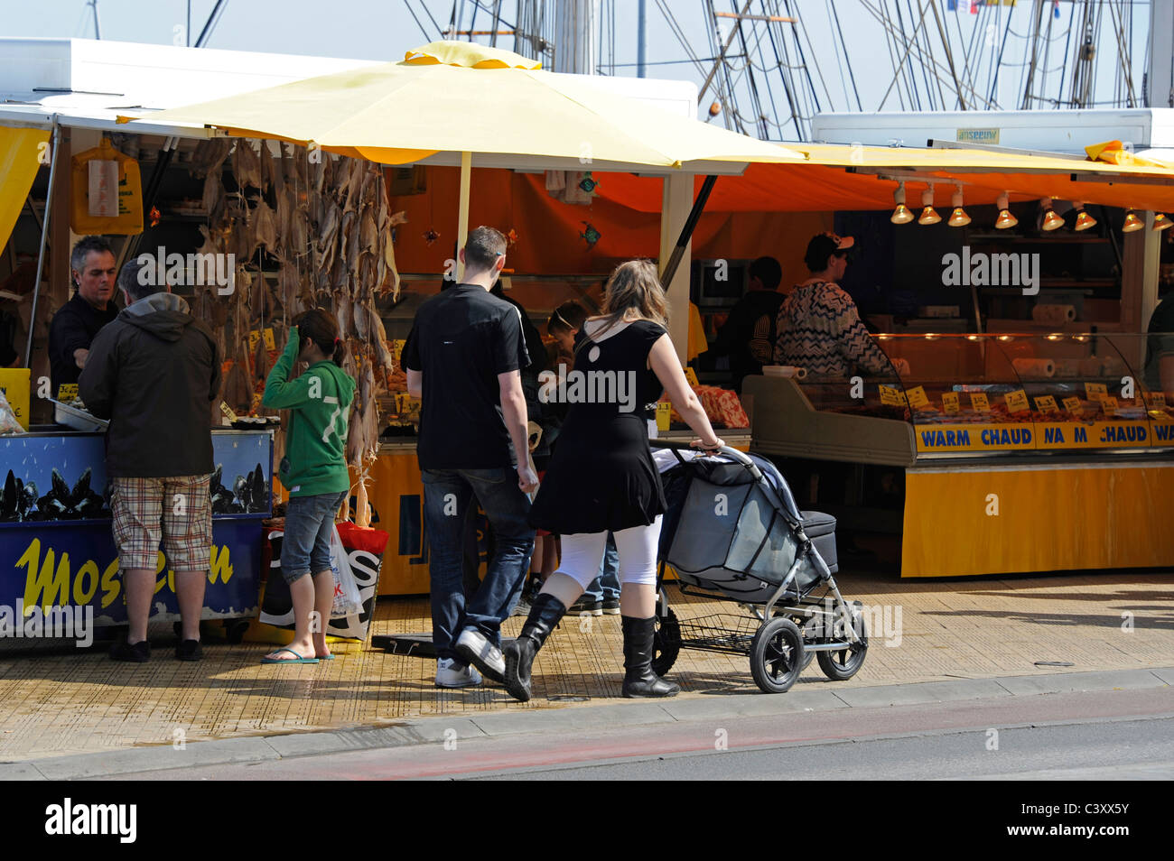 Seafood and fish seller quay Visserskaai,Ostend,Belgium Stock Photo