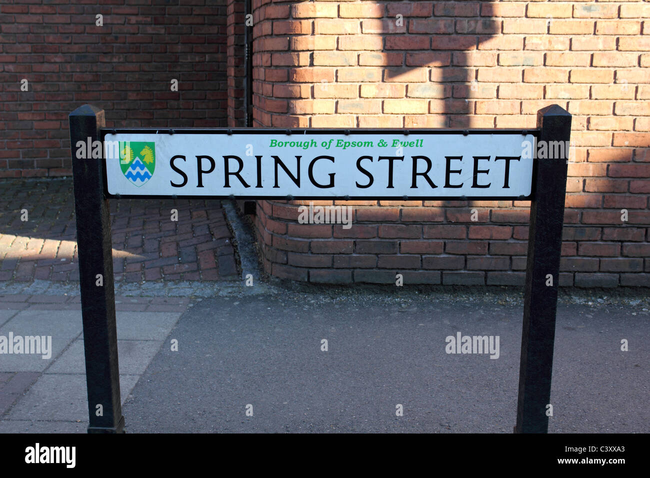 Spring Street at the source of the river Hogsmill in Ewell village, Epsom, Surrey, England UK Stock Photo