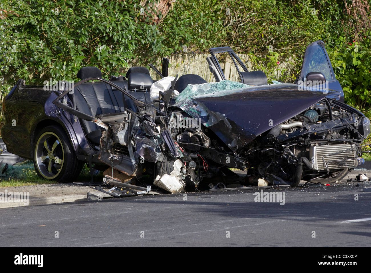 Scene of a crash between a bus and a car, Withers Road, Glen Eden