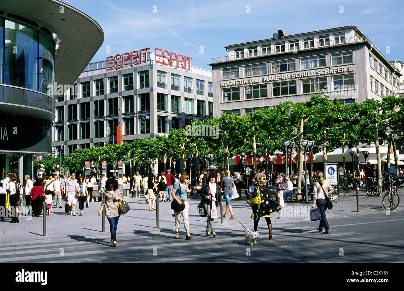 People at Hauptwache walking down the Zeil, the main shopping thoroughfare in the German city of Frankfurt am Main. Stock Photo