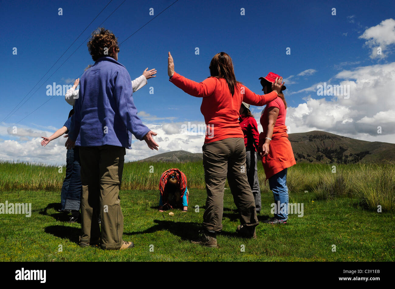 Spiritual meeting on the Altiplano, Puno area, Peru Stock Photo