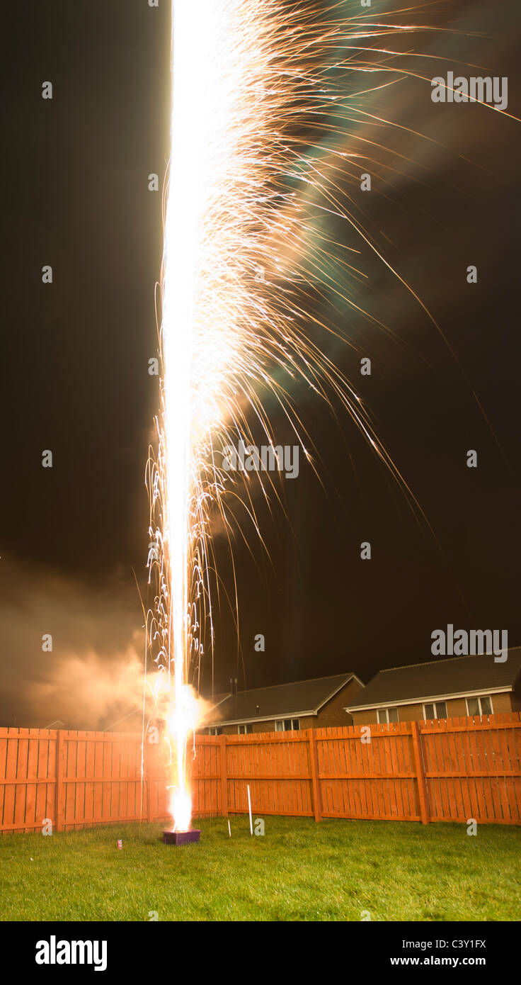 Fireworks in a back garden Stock Photo Alamy