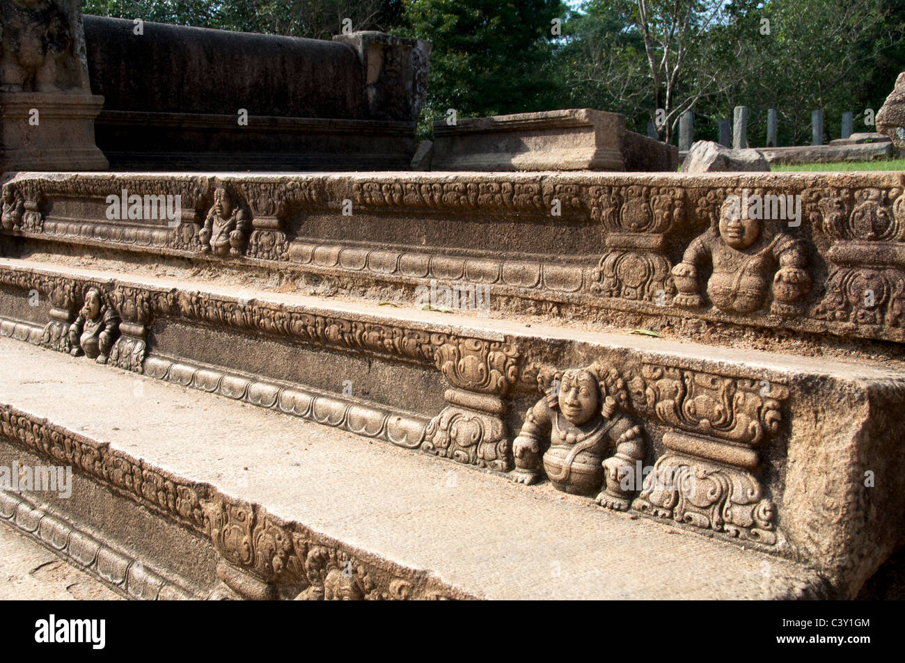 Carved Moonstone Steps At Entrance To Mahasena Palace Anuradhapura Sri