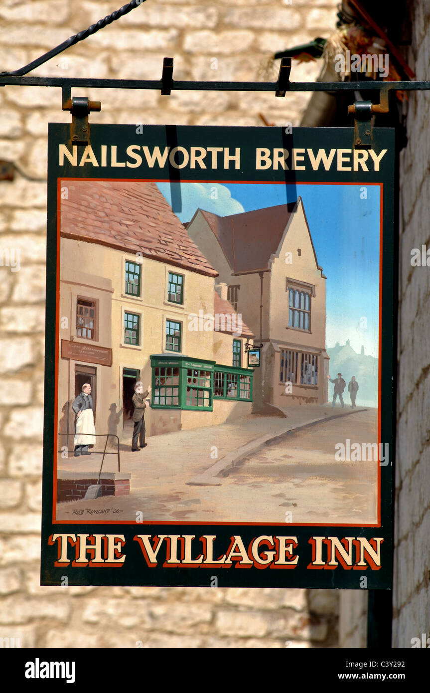 The Village Inn sign, Nailsworth, Gloucestershire, England, UK Stock Photo