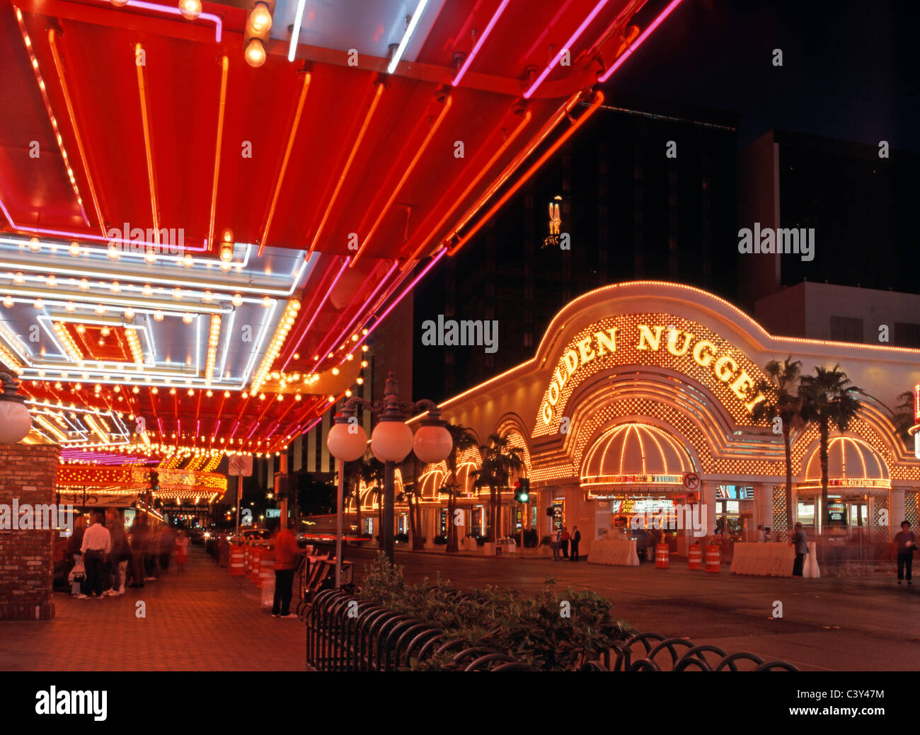 Downtown Casino District At Night Las Vegas Nevada USA Stock Photo