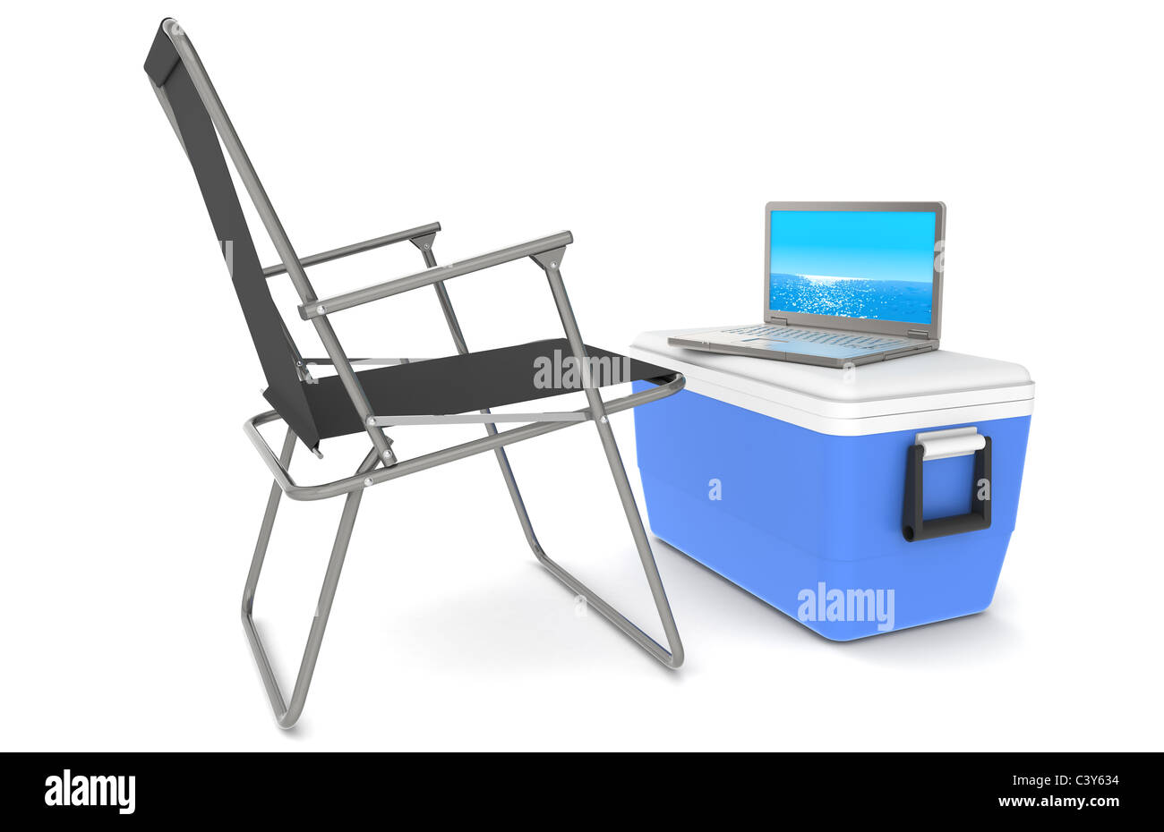 Beach Box Computer Relax. Ocean Edition. Laptop on a Cool-box, image of a The Ocean on the ...