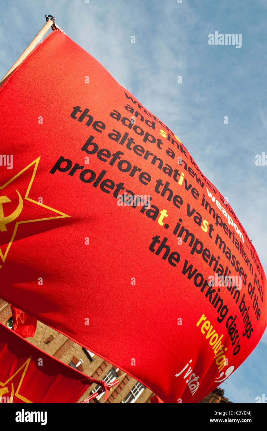 May Day Parade, Banner with Stalin's words from Communist Party of Britain, Theobalds Road, London, UK, 2011 Stock Photo