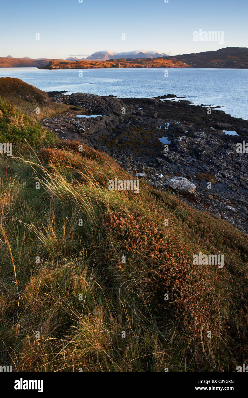 A view from Ullinish point in the South of the Isle of Skye looking towards the Cuillin Hills Stock Photo