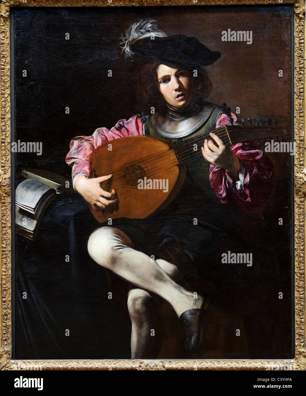 The Lute Player, ca. 1626, by Valentin de Boulogne, Stock Photo