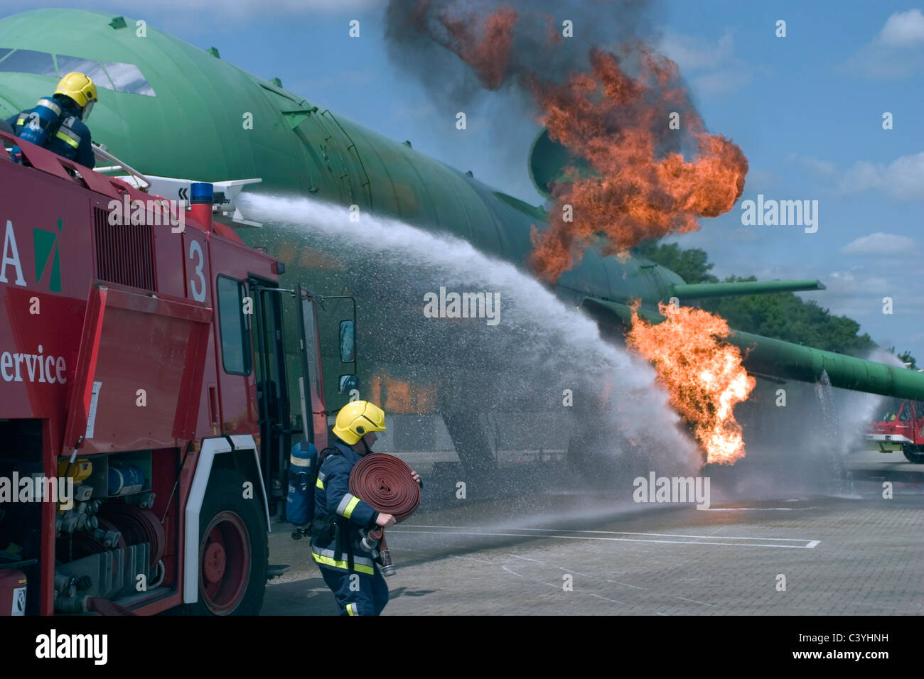 Airport firefighting exercise Stock Photo