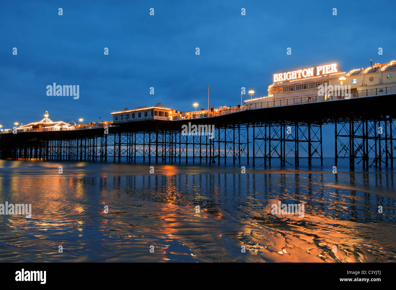 brighton pier,sussex,england,uk,travel,europe,space,coast,beach,pier,victorian,night,dusk, Stock Photo