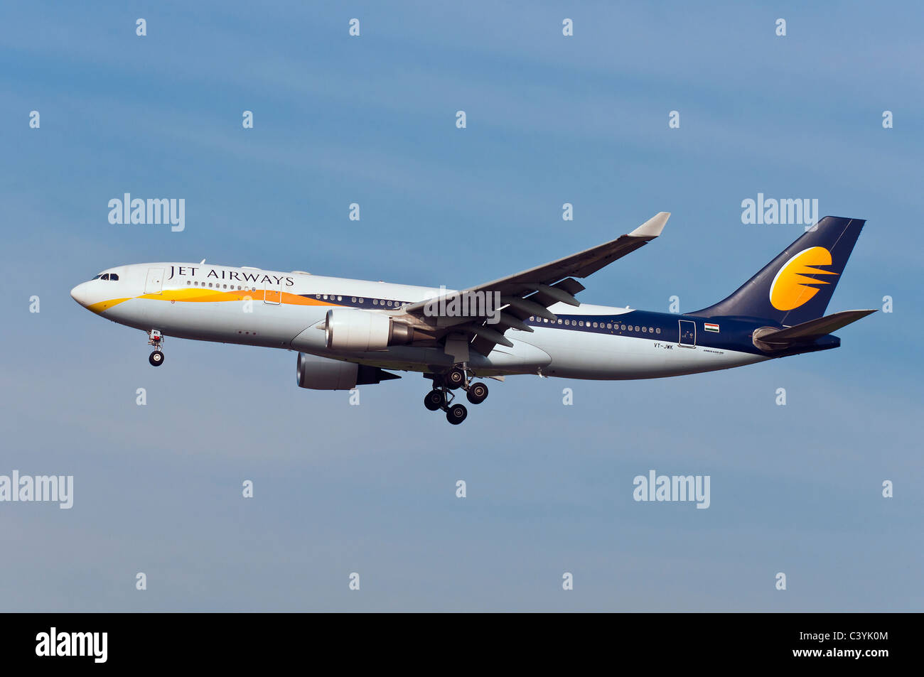 Indian carrier Jet Airways' Airbus 330 landing at Milan Malpensa airport, Italy Stock Photo