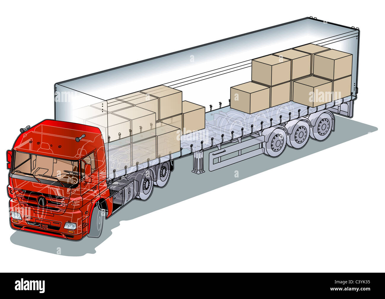 cargo semi-truck infographics cutaway Stock Photo